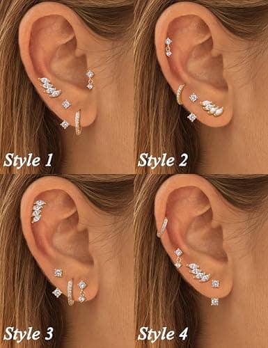 Adramata 4 Paires Boucles d'Oreilles Femme Hypoallergéniques Piercing Cartilage Recycled Or Argentina Argent Chic Pierci