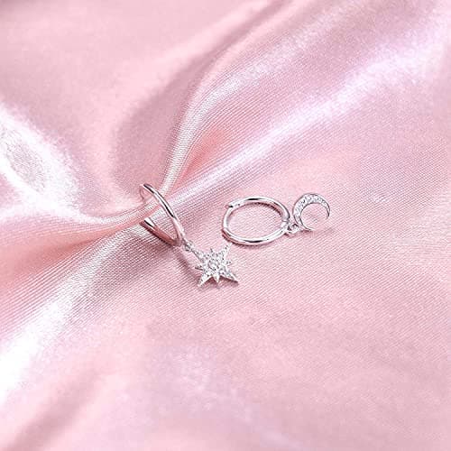 Adramata Boucles D'Oreilles Femme Argent 925 Hypoallergéniques Étoile Lune Boucles D'Oreilles Cartilage Huggie Piercing
