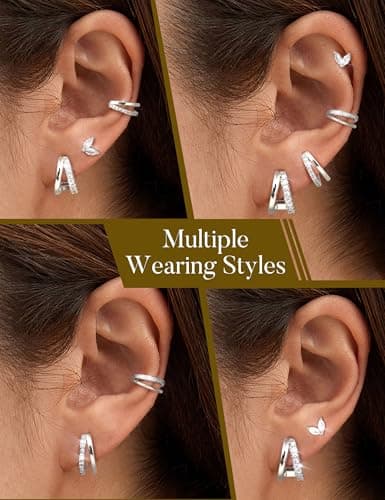 Adramata Hypoallergéniques pour Femme Boucles d'Oreilles Ear Cuff Cartilage Conch Tragus Piercing Oreille 4 Paires Argen
