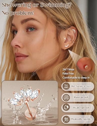 Adramata Acier Inoxydable Helix 16G Boucles d'Oreilles Femme Hypoallergène Confortables Cartilage Piercings (Or/Argent/O