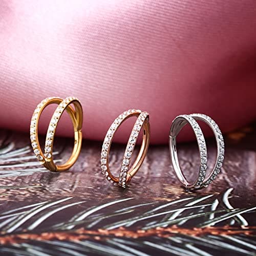 OUFER Piercings en Acier Inoxydable 316L avec Zircone Cubique | Boucles d'Oreilles Créoles pour Body Piercing | Pour Sep