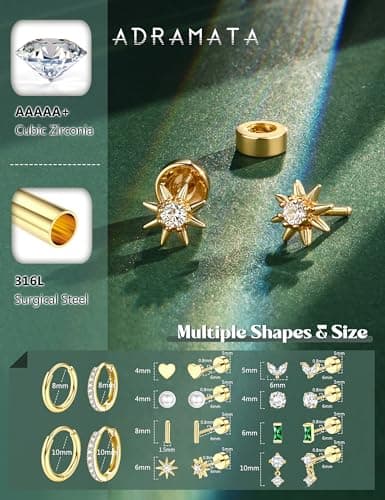 Adramata Acier Inoxydable Or Argent Boucles d'Oreilles Femme Hypoallergéniques Helix Piercing Creoles Petites Boucle d'O