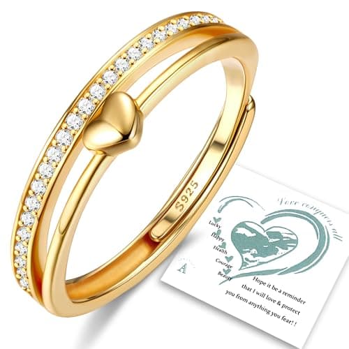 Bague Argent 925 Reglable Or 14K Femmes Coeur Alliance Fiancailles Promesse Or Recycled femme 14K CZ 100clai — Or