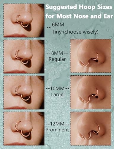 Adramata Piercings 8 Pièces Acier Chirurgical Nez Anneaux pour Hommes Femmes Conch Tragus Daith Rook Piercing Oreille 16