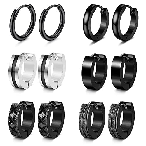 Adramata Boucles d'Oreilles Créoles Acier Inoxydable Homme Noir Piercing Helix et Cartilage