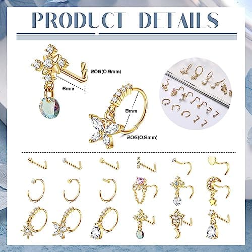 Milacolato Piercingnez Acier Chirurgical Pavé CZ Femmes Hommes Bijoux Set