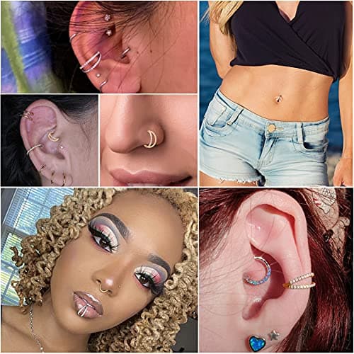 OUFER Piercings en Acier Inoxydable 316L avec Zircone Cubique | Boucles d'Oreilles Créoles pour Body Piercing | Pour Sep