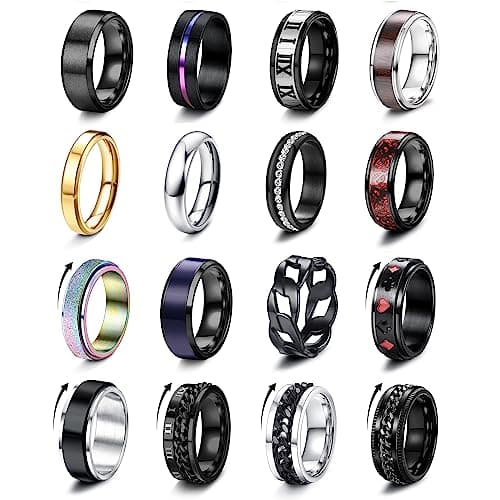 Adramata Bague en Acier Inoxydable pour Homme Noir Anti Stress Spinner Fidget Noir Acier Inoxydable Bague Homme Recycled