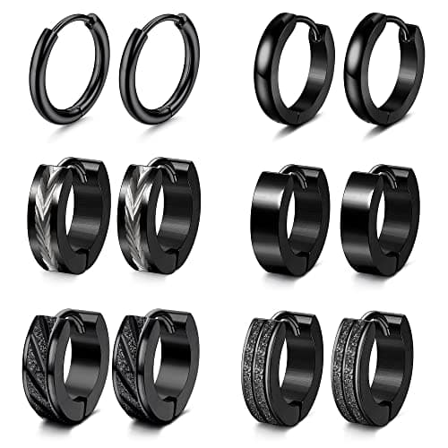 Adramata Boucles d'Oreilles Créoles Acier Inoxydable Homme Noir Piercing Helix et Cartilage — Noir B
