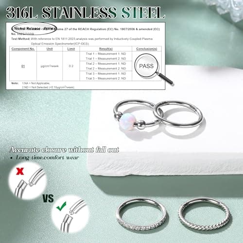 JeweBella Anneaux de Piercing Segment Clicker 16G/18G Argent Acier Chirurgical pour Nez et Piercing Septum Lèvre Helix T