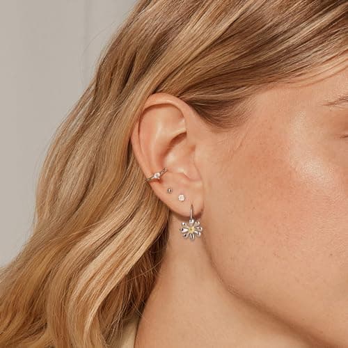 Adramata Créoles Fleurs Argent Sterling 925 - Cadeau Hypoallergénique pour Femme | Boucles d'Oreille Lever Fleurs Recycl