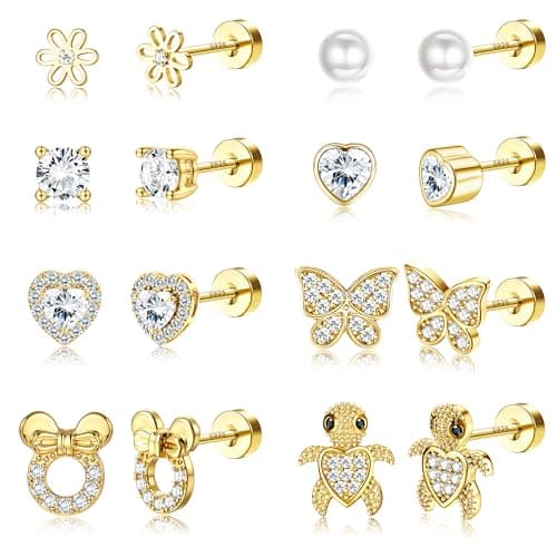 Adramata Boucles d'Oreilles Argent 925 Filles Femme Hypoallergéniques Fer Boucle d'Oreille Sensibles Fleur Coeur Papillo