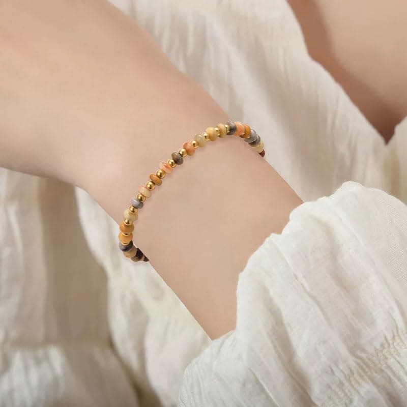 Bracelet Pierre Naturelle Plaqué Or Femme Chic Bijoux en Acier Inoxydable Cadeau