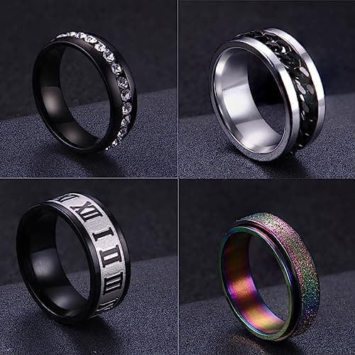 Adramata Bague en Acier Inoxydable pour Homme Noir Anti Stress Spinner Fidget Noir Acier Inoxydable Bague Homme Recycled