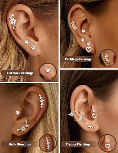 Adramata Oreilles Piercings pour Femme Acier Chirurgical Papillon Fleur Boucles d'Oreilles - Bijoux Tragus Conque Cartil