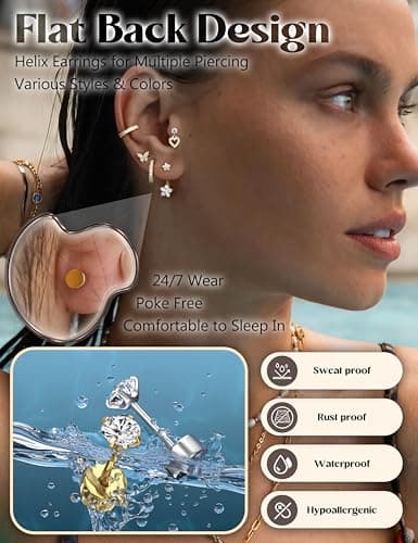Adramata Acier Inoxydable Piercing Oreille Boucles d'Oreilles Femme - Helix Or Argent Creoles Conch Tragus 12/14Pcs 16G