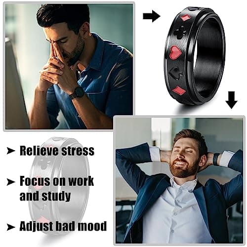 Adramata Bague en Acier Inoxydable pour Homme Noir Anti Stress Spinner Fidget Noir Acier Inoxydable Bague Homme Recycled