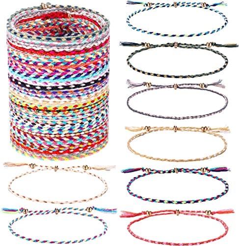 Adramata 35 Pcs Bracelets Tressés Enroulés pour Femme et Homme Colorés Été Plage Fête Bohèmes Recycled Standard 100