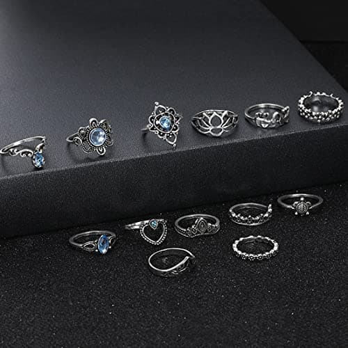 LEEQBCR Bagues en argent avec cristal style bohème pour femme - Lot de 13 -Accessoires de mode chic et tendance
