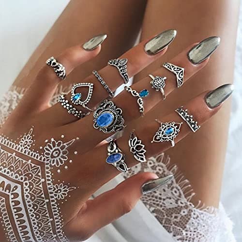 LEEQBCR Bagues en argent avec cristal style bohème pour femme - Lot de 13 -Accessoires de mode chic et tendance