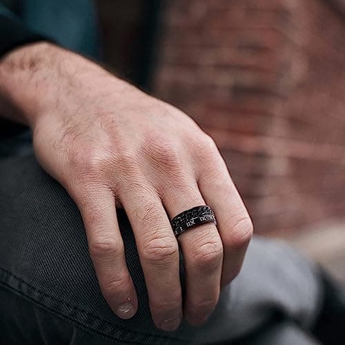 Adramata Bague en Acier Inoxydable pour Homme Noir Anti Stress Spinner Fidget Noir Acier Inoxydable Bague Homme Recycled