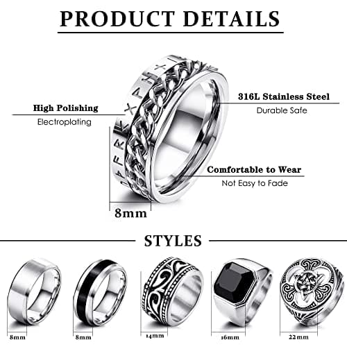 Adramata Bague Homme Acier Inoxydable Noeud Celtique Motard Gothique Bagus Viking Recyclée Standard 100 Pcs