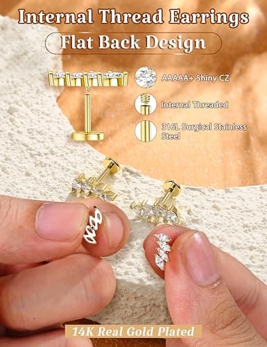 Adramata 4 Paires Boucles d'Oreilles Femme Hypoallergéniques Piercing Cartilage Recycled Or Argentina Argent Chic Pierci