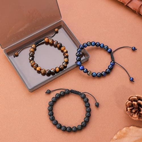 Bracelet Adramata Homme Pierre Naturelle 8mm Oeil de Tigre Reglable Bijoux Cadeau Recycled Standard 100