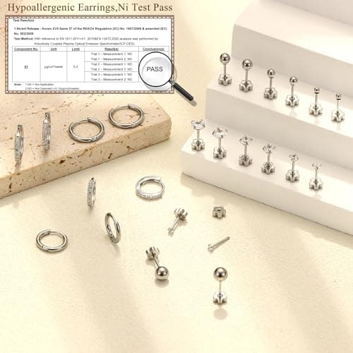Adramata 12 Paires Boucles d'Oreilles Femme hypoallergéniques | Acier Inoxydable & Argent Or Recycled | Piercing Helix &