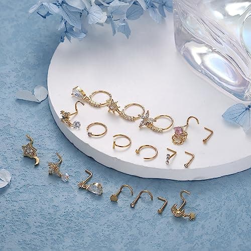 Milacolato Piercingnez Acier Chirurgical Pavé CZ Femmes Hommes Bijoux Set