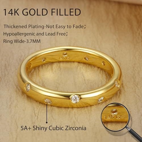 Adramata Bague Femme Or 14 Carats Bijoux en Or Recycled | Bague de Déclaration & Fiançailles Empilable | Or 14k Femme