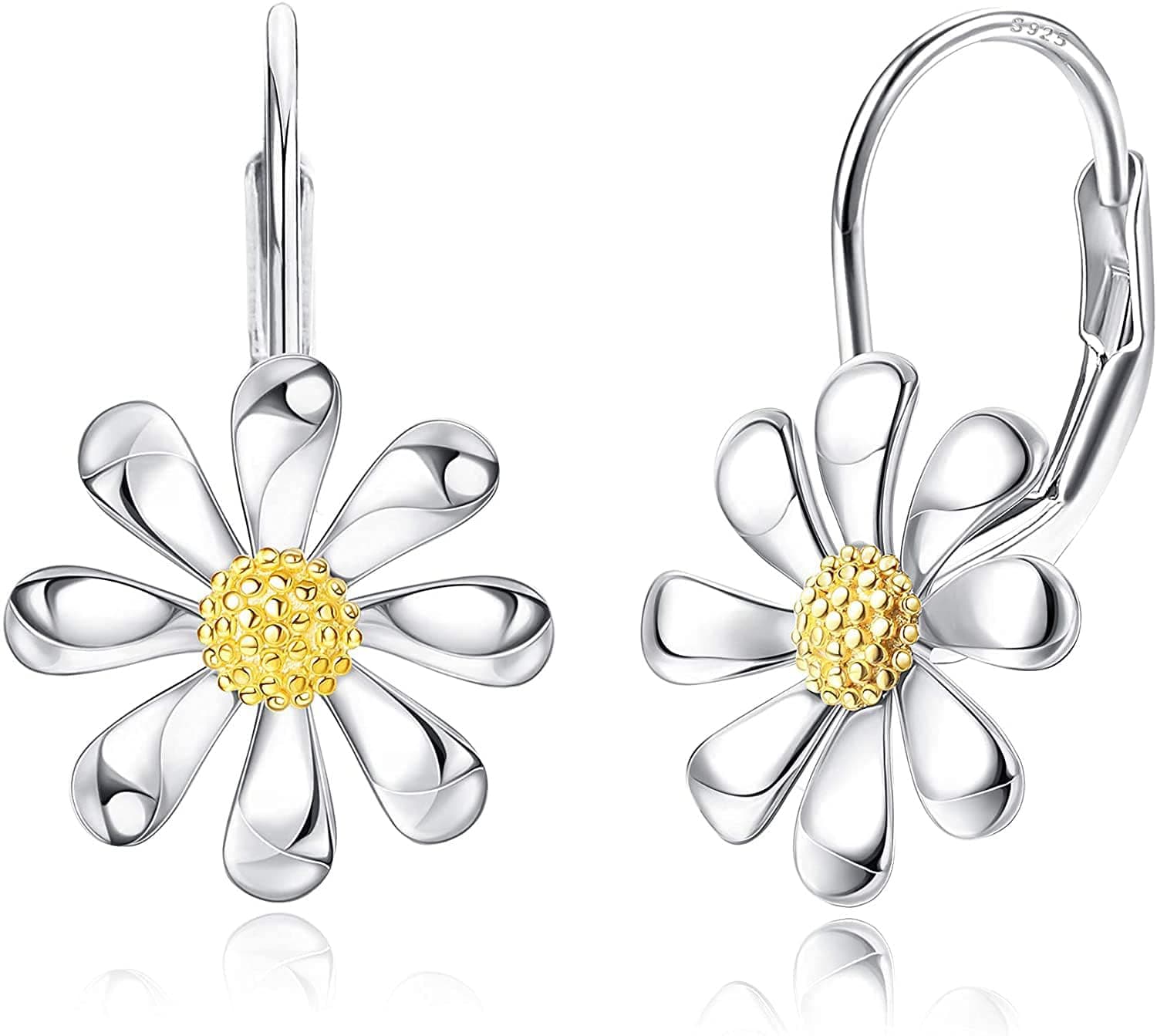 Adramata Créoles Fleurs Argent Sterling 925 - Cadeau Hypoallergénique pour Femme | Boucles d'Oreille Lever Fleurs Recycl