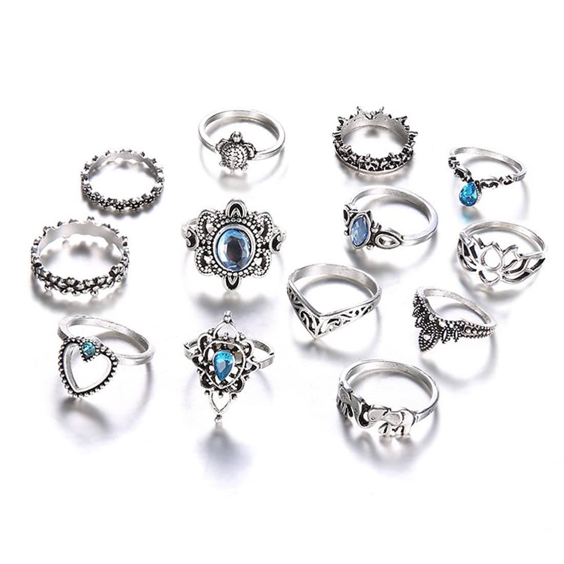LEEQBCR Bagues en argent avec cristal style bohème pour femme - Lot de 13 -Accessoires de mode chic et tendance