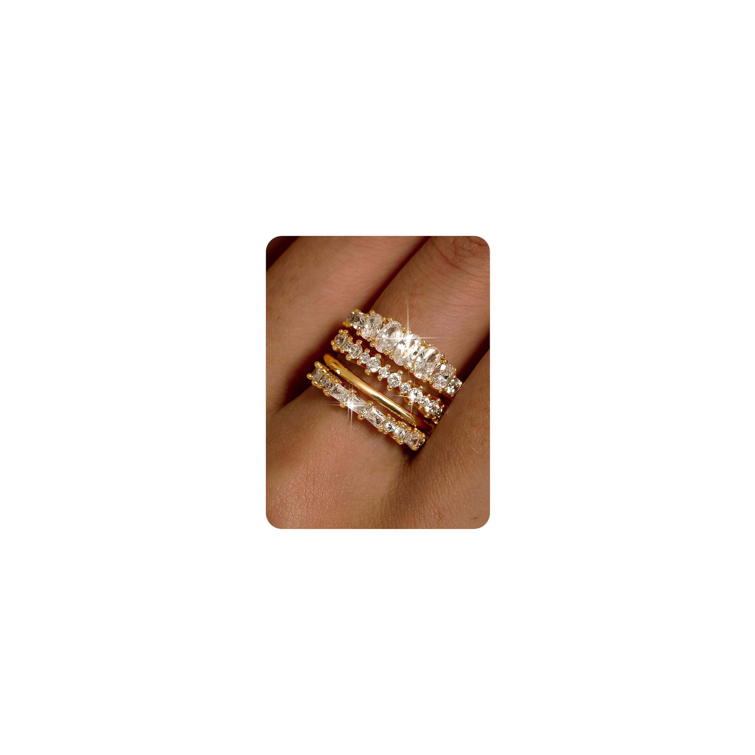 Chriscoco Or Bague Femme 14K Plaqué Zircone Cubique Lot 4 Pc with Presentation Box