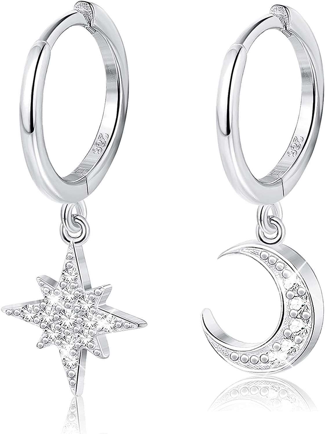 Adramata Boucles D'Oreilles Femme Argent 925 Hypoallergéniques Étoile Lune Boucles D'Oreilles Cartilage Huggie Piercing