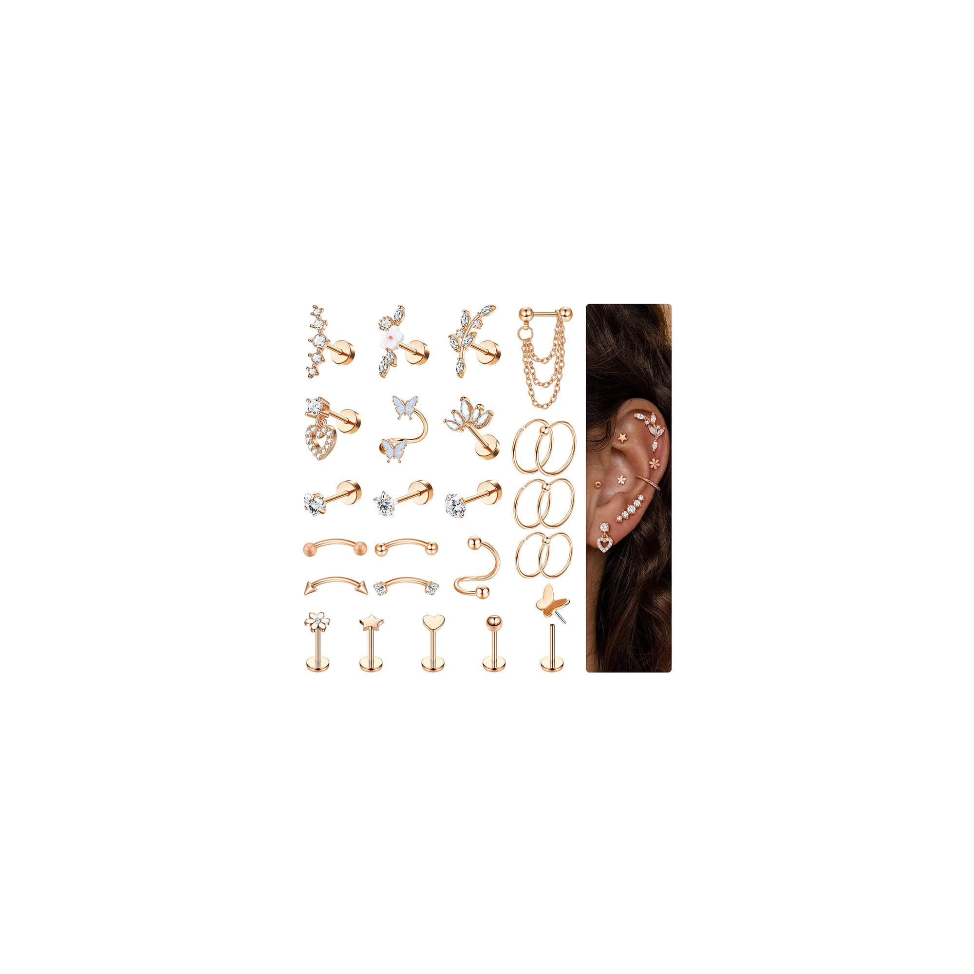 Adramata 16G Piercing Oreille Acier Inoxydable Boucles d'Oreilles Femme | Helix Or Argent | Créoles Piercing Conch Daith