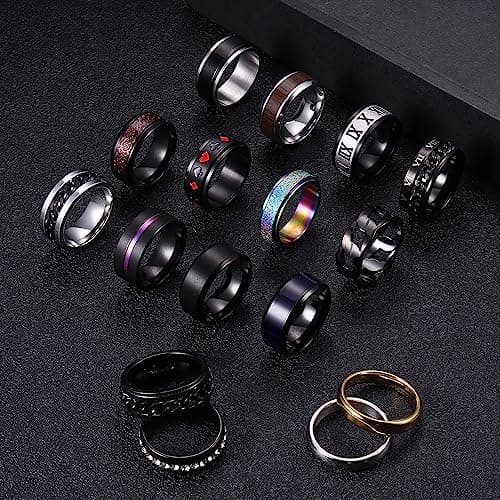 Adramata Bague en Acier Inoxydable pour Homme Noir Anti Stress Spinner Fidget Noir Acier Inoxydable Bague Homme Recycled
