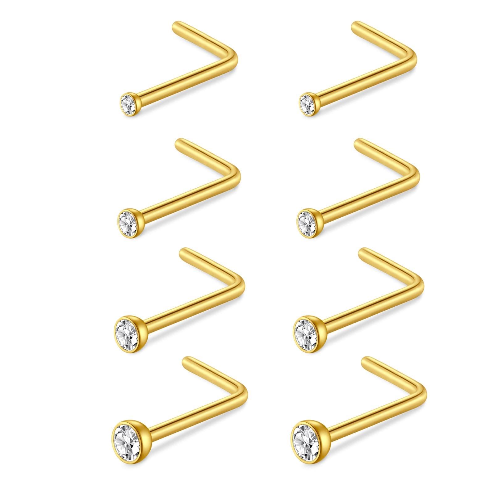AceFun piercing nez connecteur boulon CZ diamant forme L pour femmes hommes 20G 22G 8 pièces