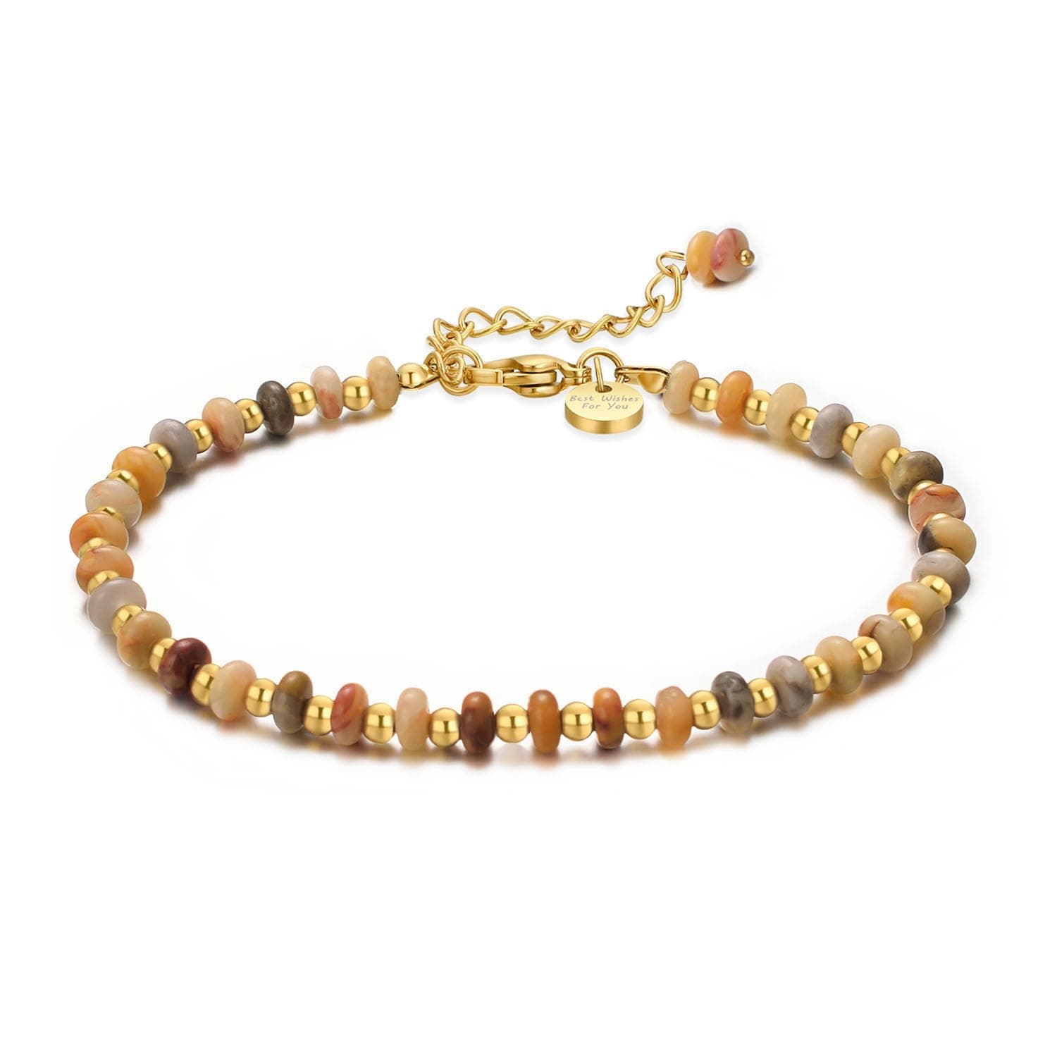 Bracelet Pierre Naturelle Plaqué Or Femme Chic Bijoux en Acier Inoxydable Cadeau