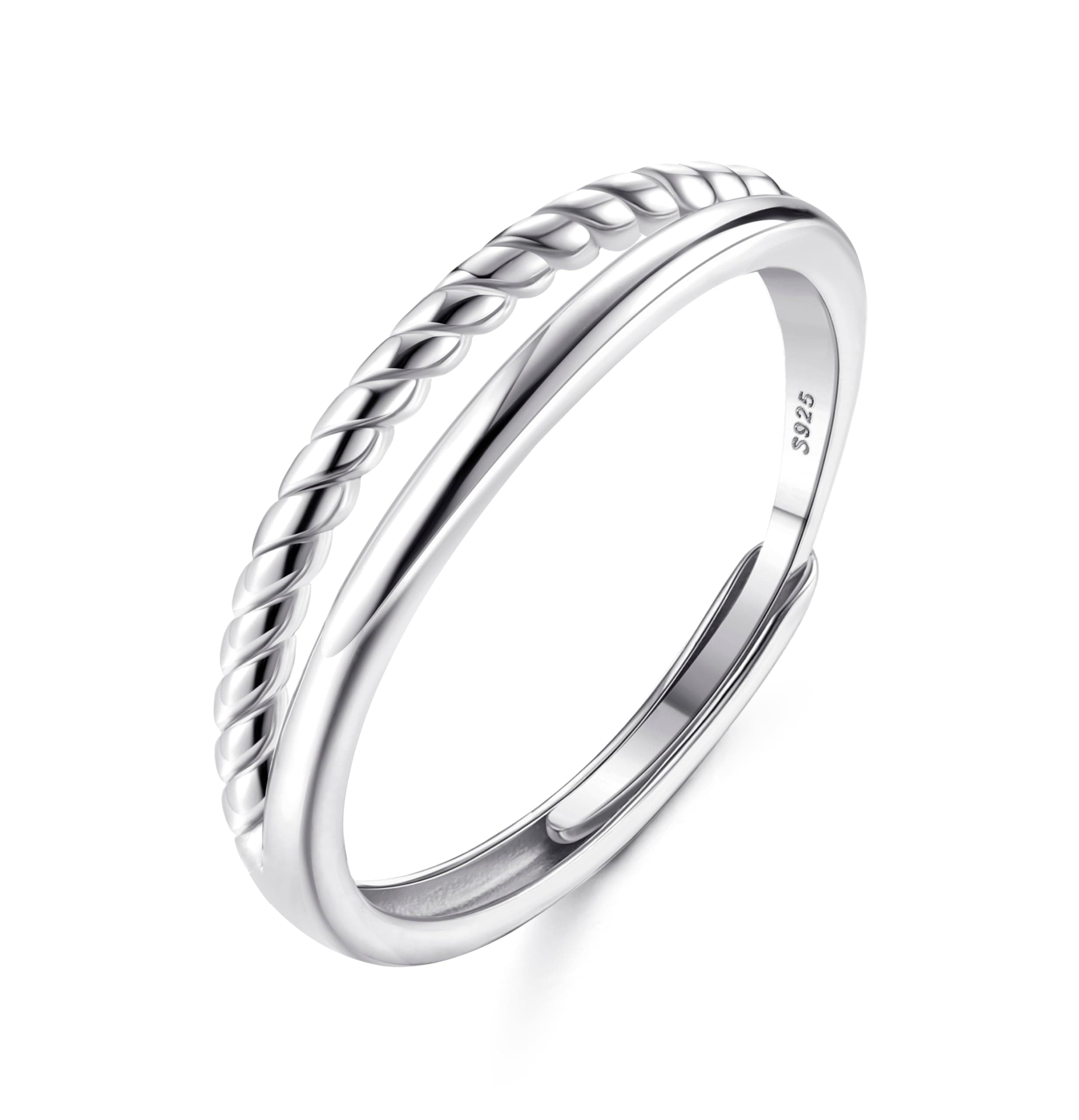 Adramata Bague Argent 925 Femme Recycled Empilables Torsadé
