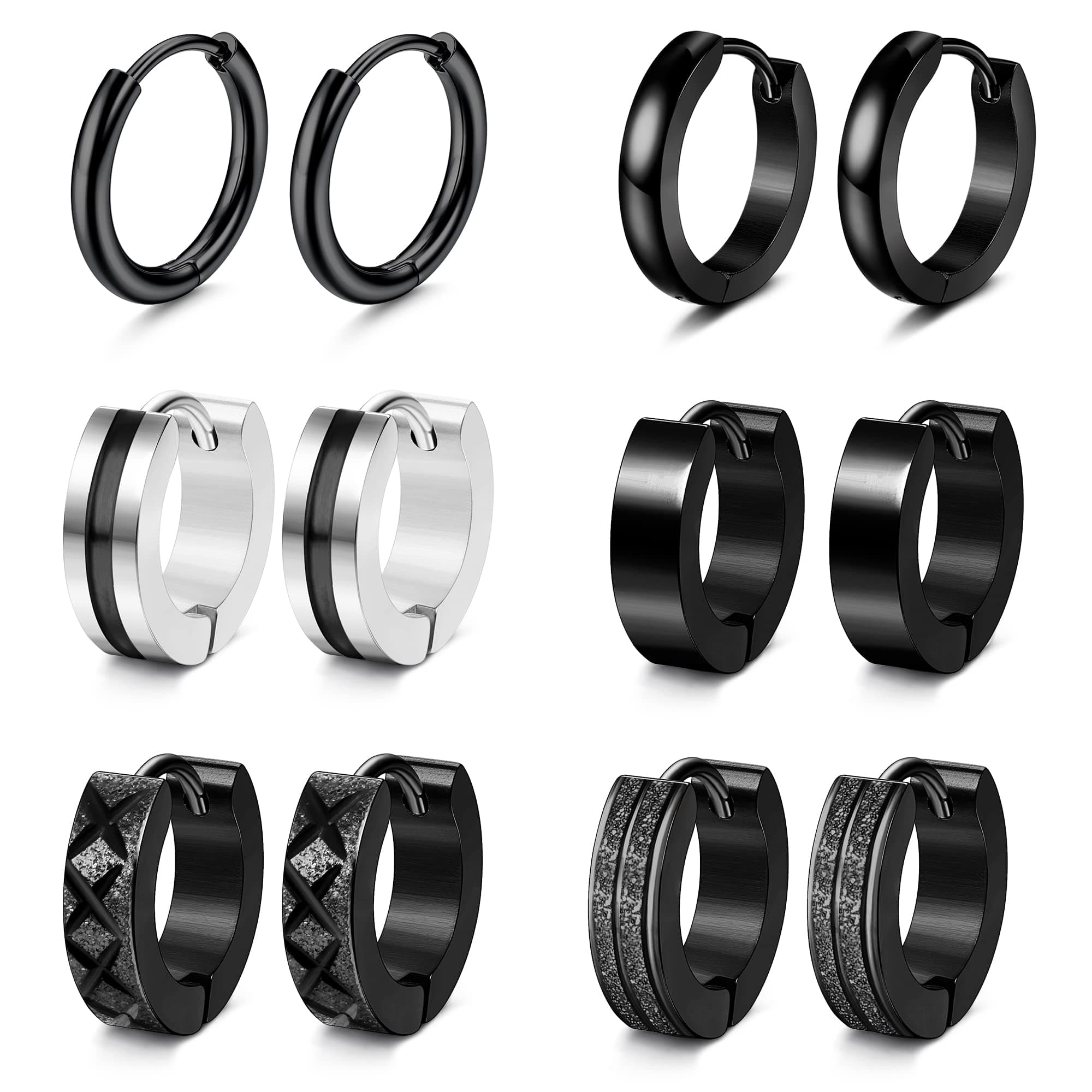 Adramata Boucles d'Oreilles Créoles Acier Inoxydable Homme Noir Piercing Helix et Cartilage