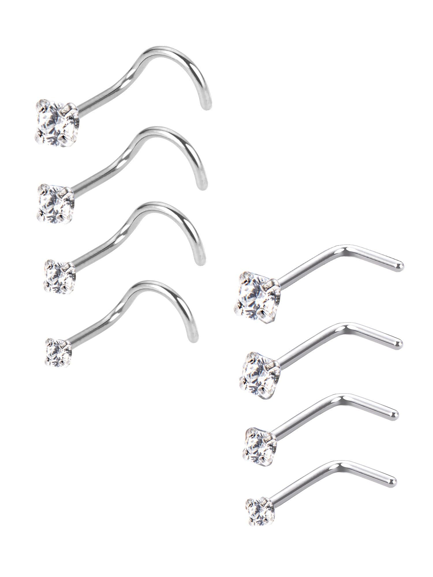 Mudder Anneaux de Nez Courbés en Acier Inoxydable avec Oxyde de Zirconium 8 Piècespour Corps et Lien Forme Bijoux Pierci