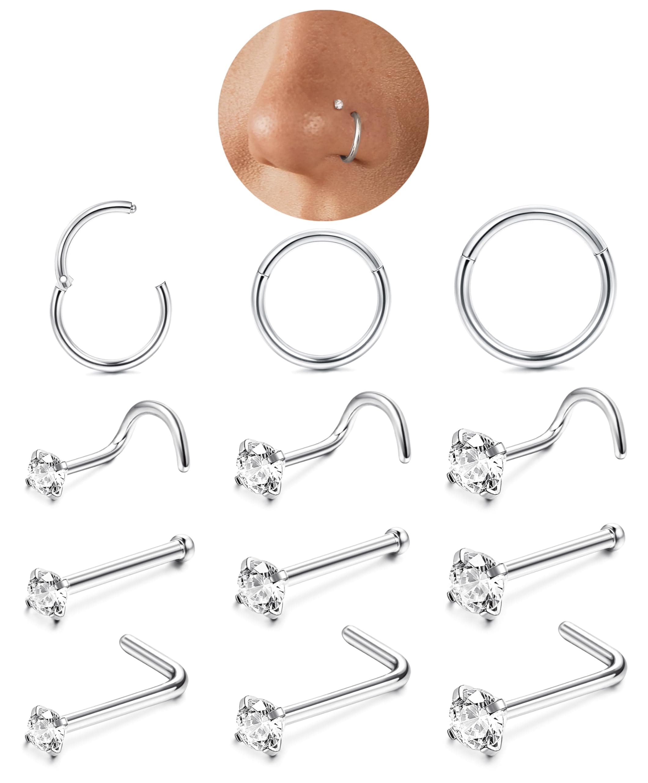 LOLIAS Piercings au Nez Rond pour Femmes Hommes | Acier Chirurgical 18/20G | Bijoux Piercing Septum Feminin et Masculin