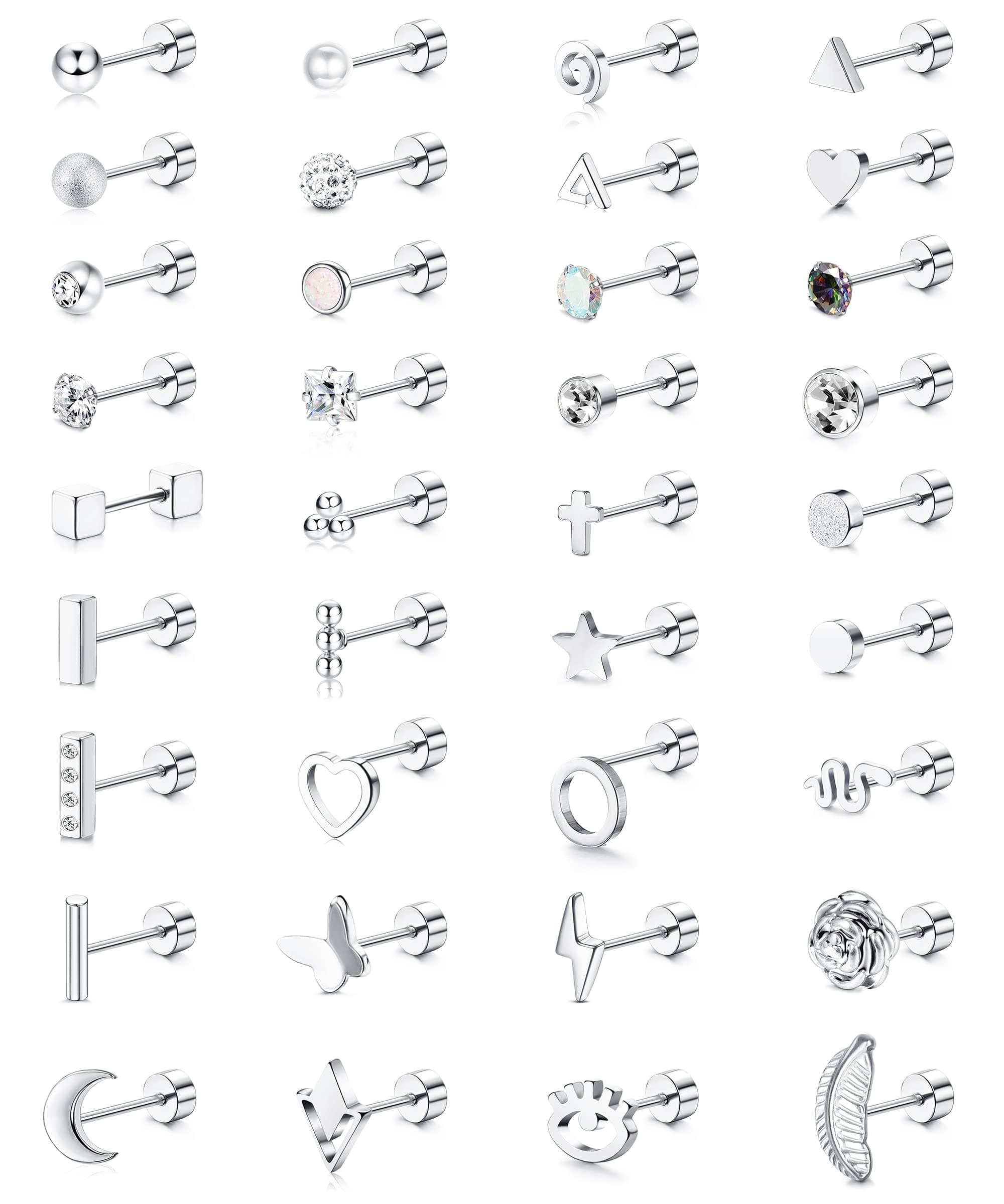 Adramata 36 Pcs Boucles D'Oreilles à Vis Acier Inoxydable pour Femmes et Hommes Mode d'Accessoires de Piercage Recyclés