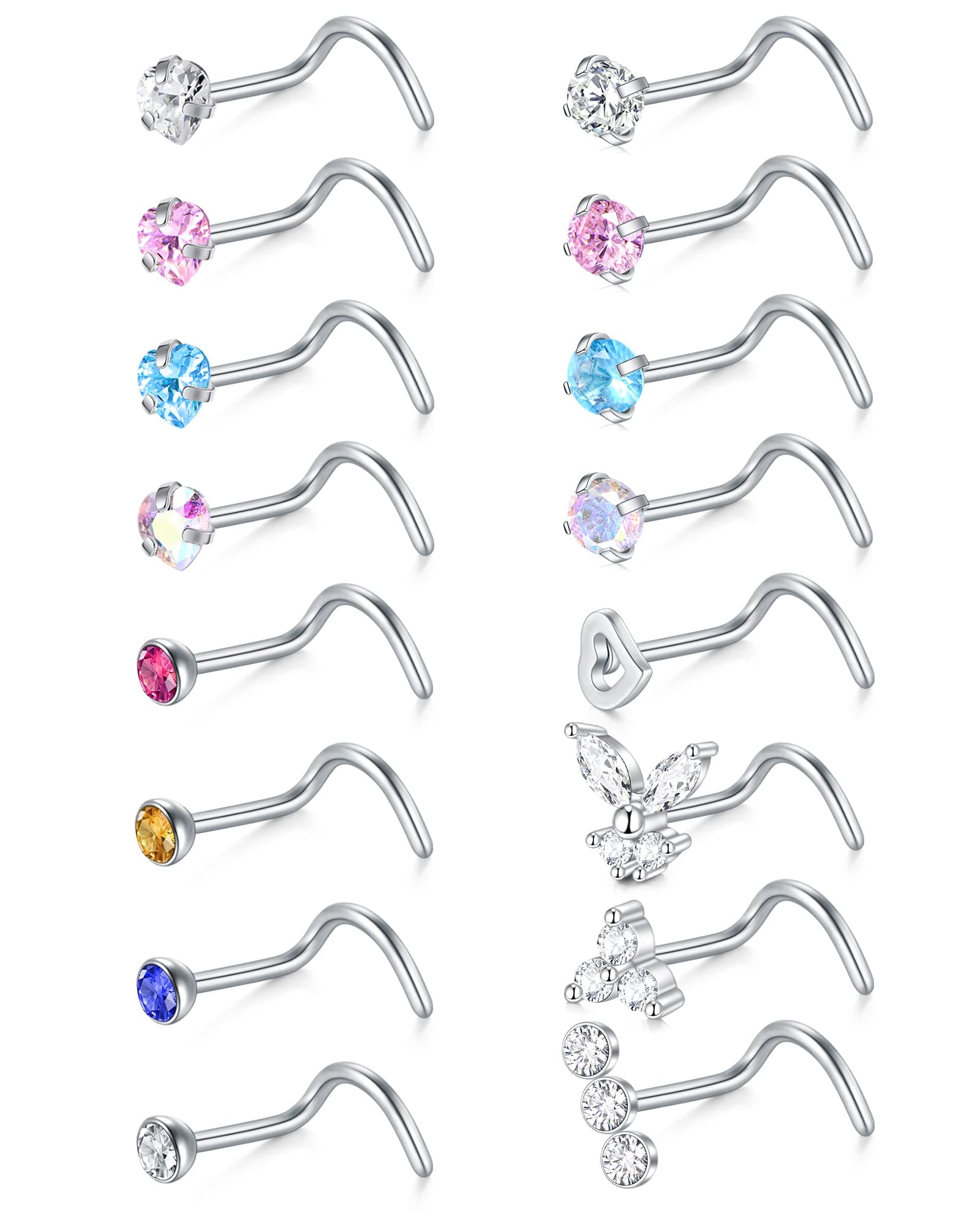 VFUN Piercing Nez Anneaux Acier Chirurgical Femme Noir Diamond CZ Nostril Piercing Argent