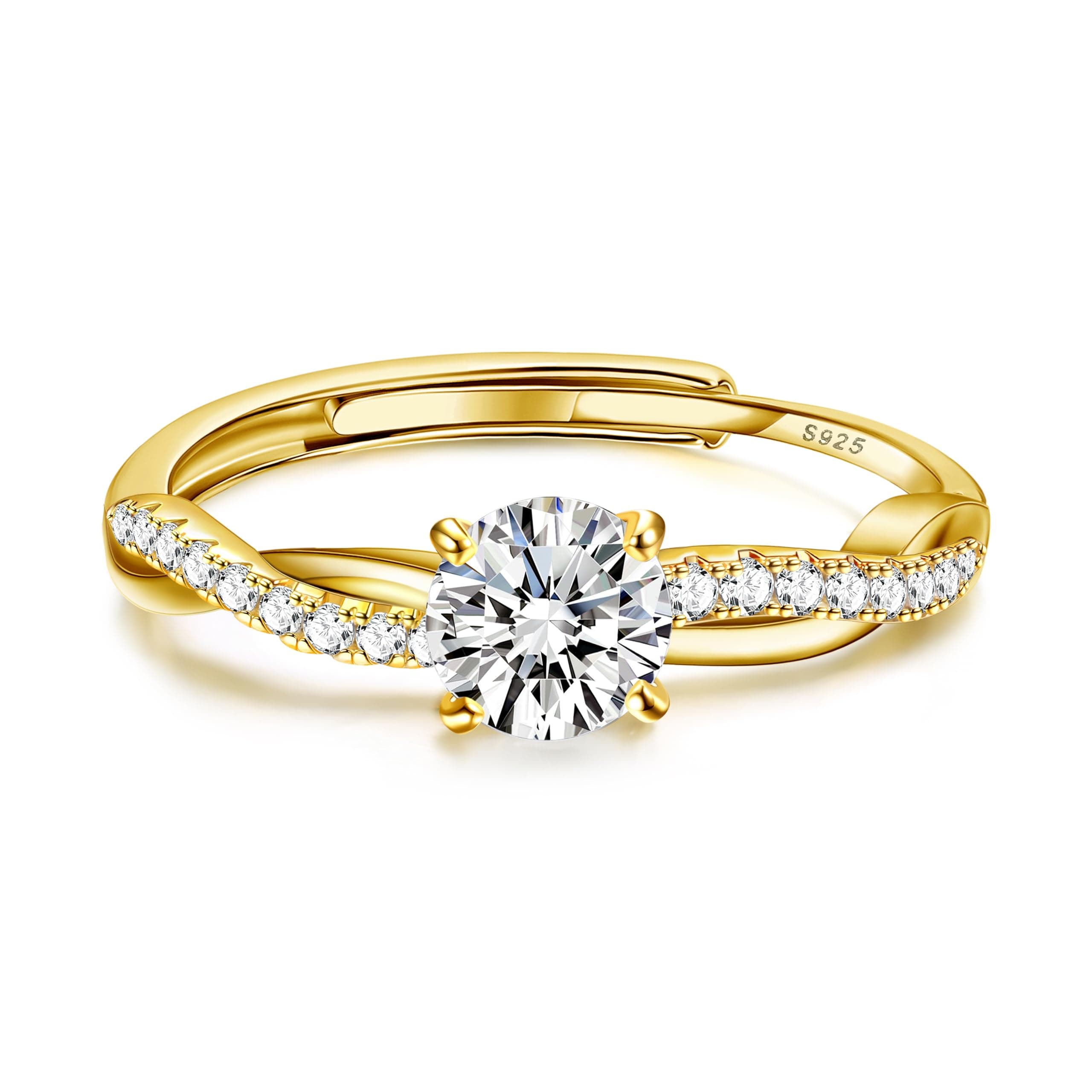 Bague Argent 925 Femme Reglable Zircone Cubique, Alliance Fiançailles Promesse, Cadeau Bijoux Recycled