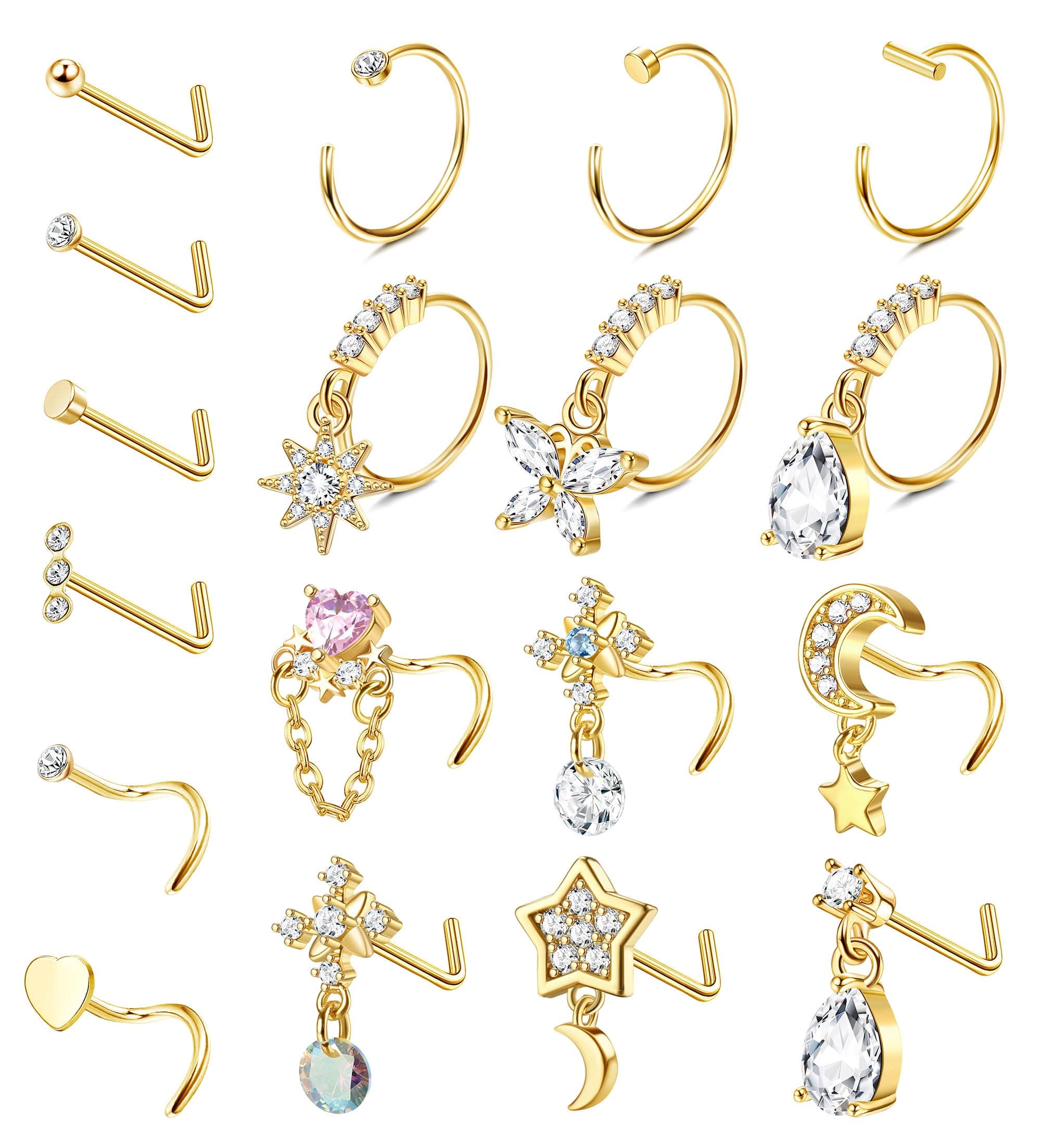 Milacolato Piercingnez Acier Chirurgical Pavé CZ Femmes Hommes Bijoux Set