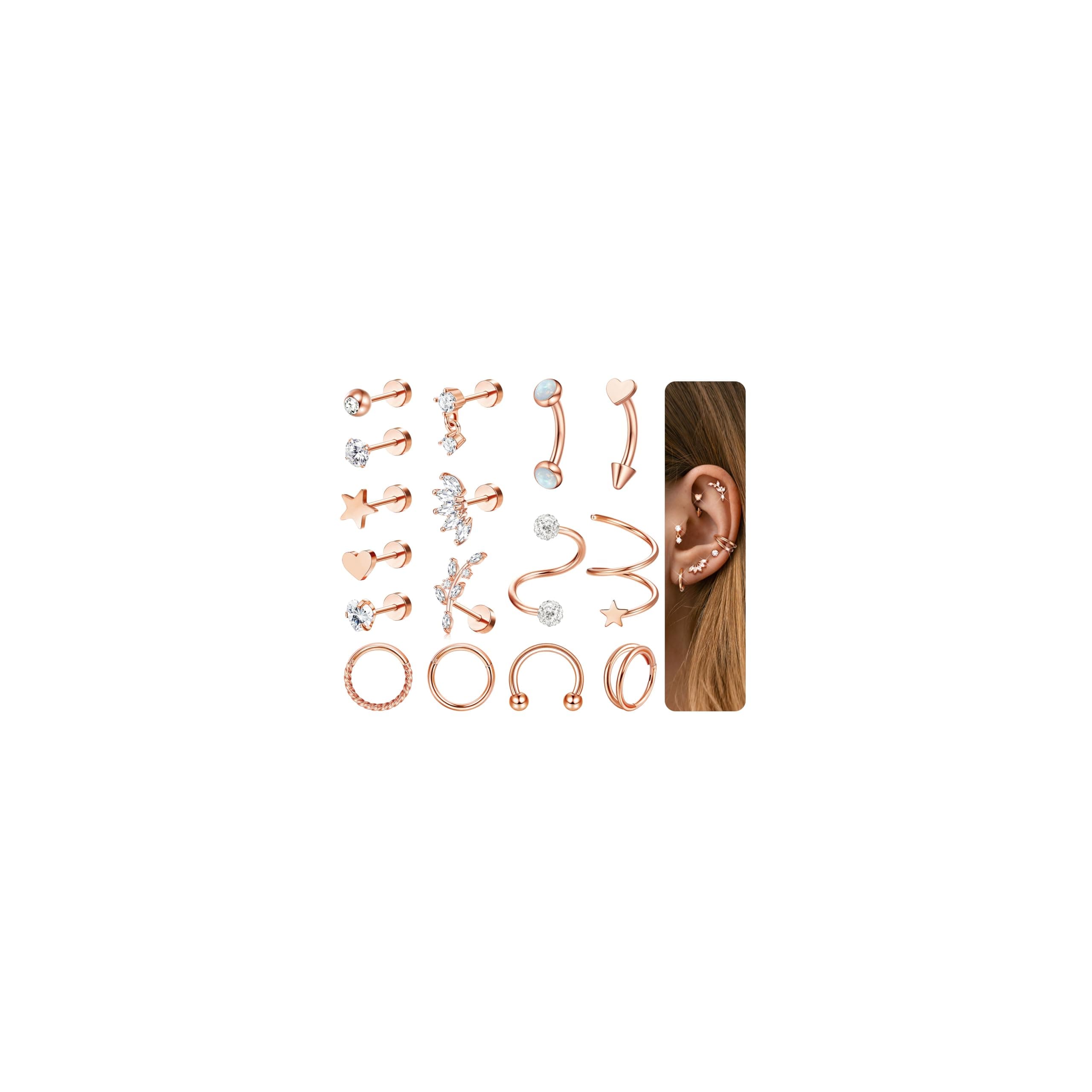Adramata Acier Inoxydable Helix 16G Boucles d'Oreilles Femme Hypoallergène Confortables Cartilage Piercings (Or/Argent/O